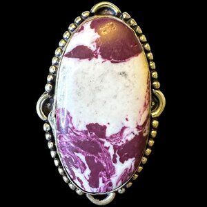 Natural Spiny Oyster Purple Dahlia Stone Sterling Silver Overlay Ring Size 9